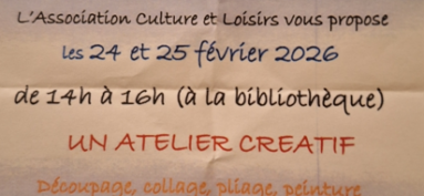 Atelier Créatif pour les enfants de 6 à 10 ans les 24 et 25 février
